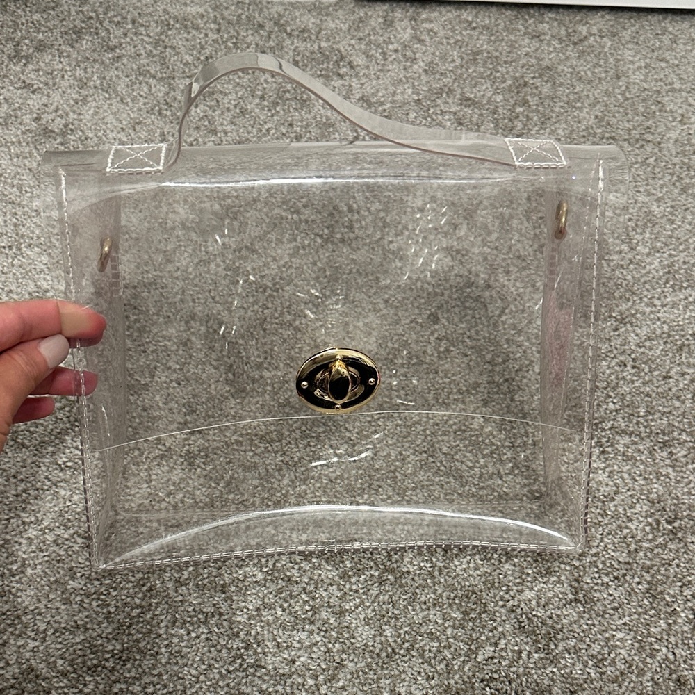 Transparent Clear Handbag with Gold Accents